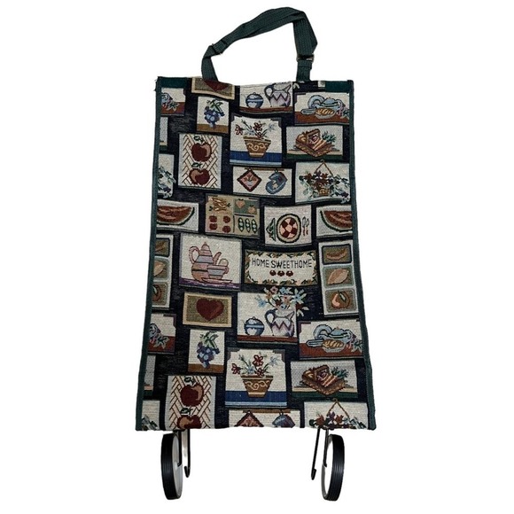 Vintage Home Sweet Home Tapestry Print Collapsible Tote Bag w/ Wheels - Picture 1 of 7